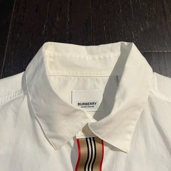 BURBERRY mens white icon stripe placket stretch cotton poplin shirt MEDIUM - Picture 10 of 10